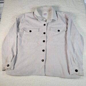 Ci Sono Corduroy Shacket Sherpa Lined Button Front Jacket Gray SHKT64F Womens L